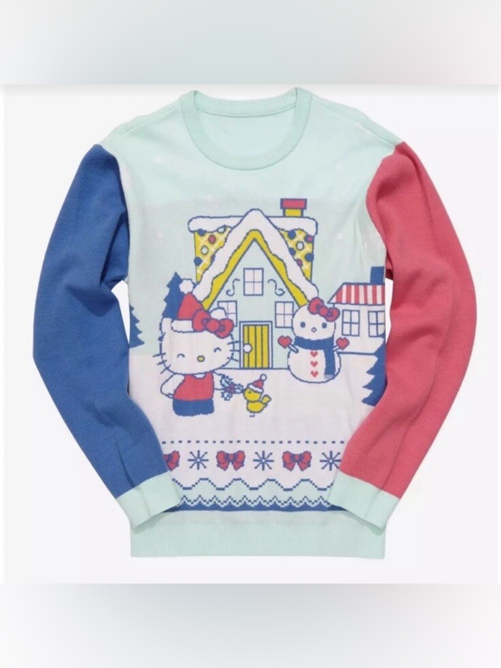 Hello Kitty Mint Sweater with Blue and Pink Sleeves